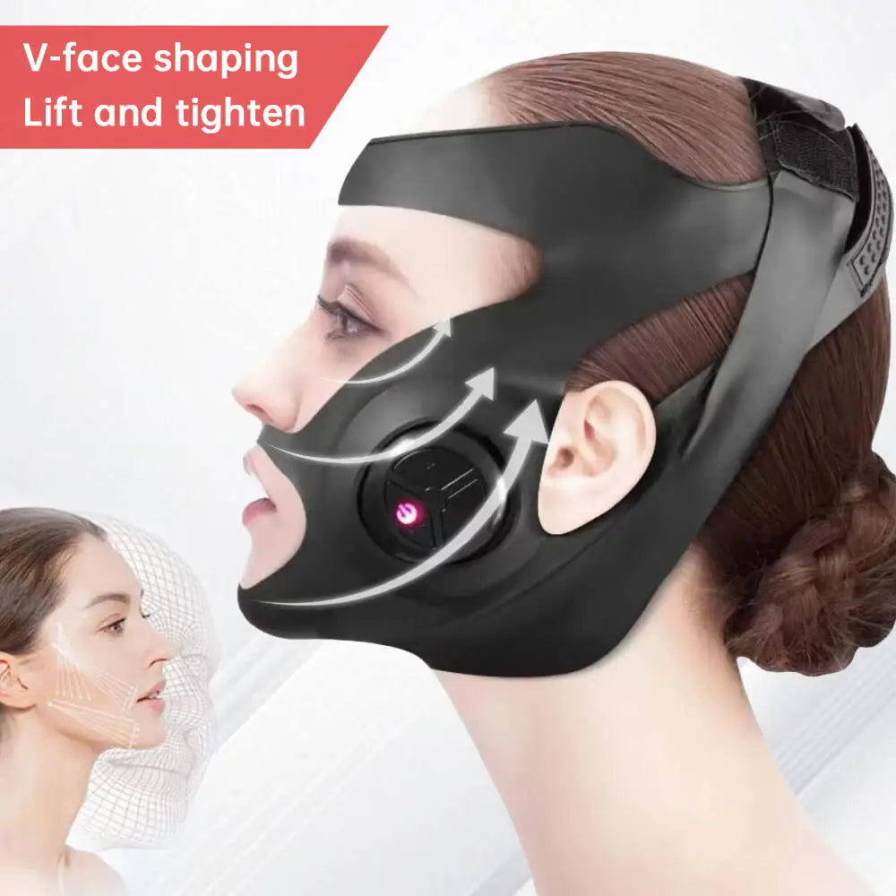 Mặt nạ đen nâng cơ, tạo dáng chữ V với mũi tên chỉ hướng nâng và thắt chặt.