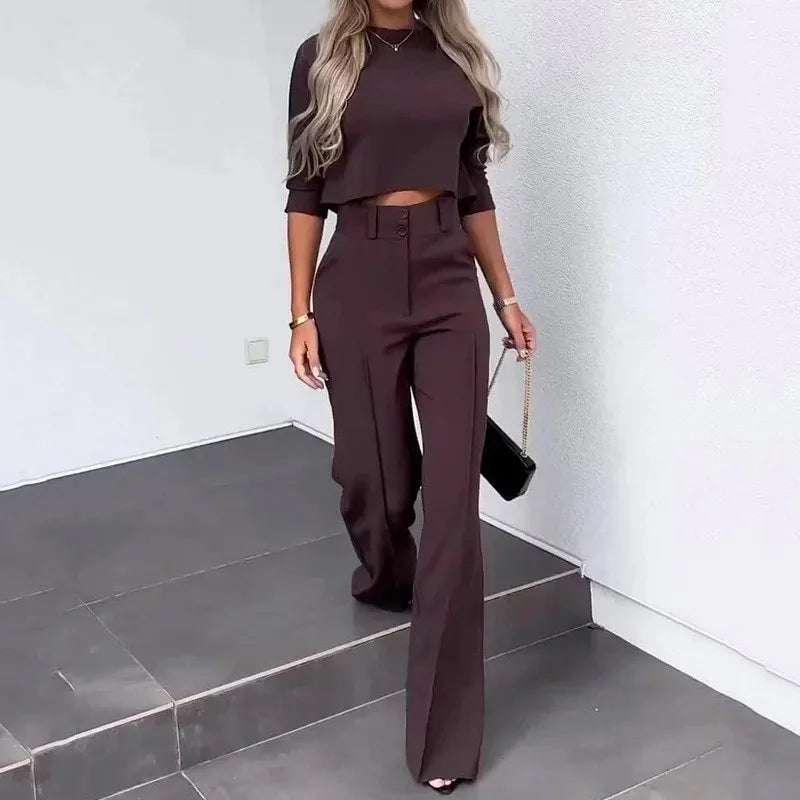 Bộ Vest Nữ Công Sở Thanh Lịch Croptop & Quần Dài - Daisan Mart