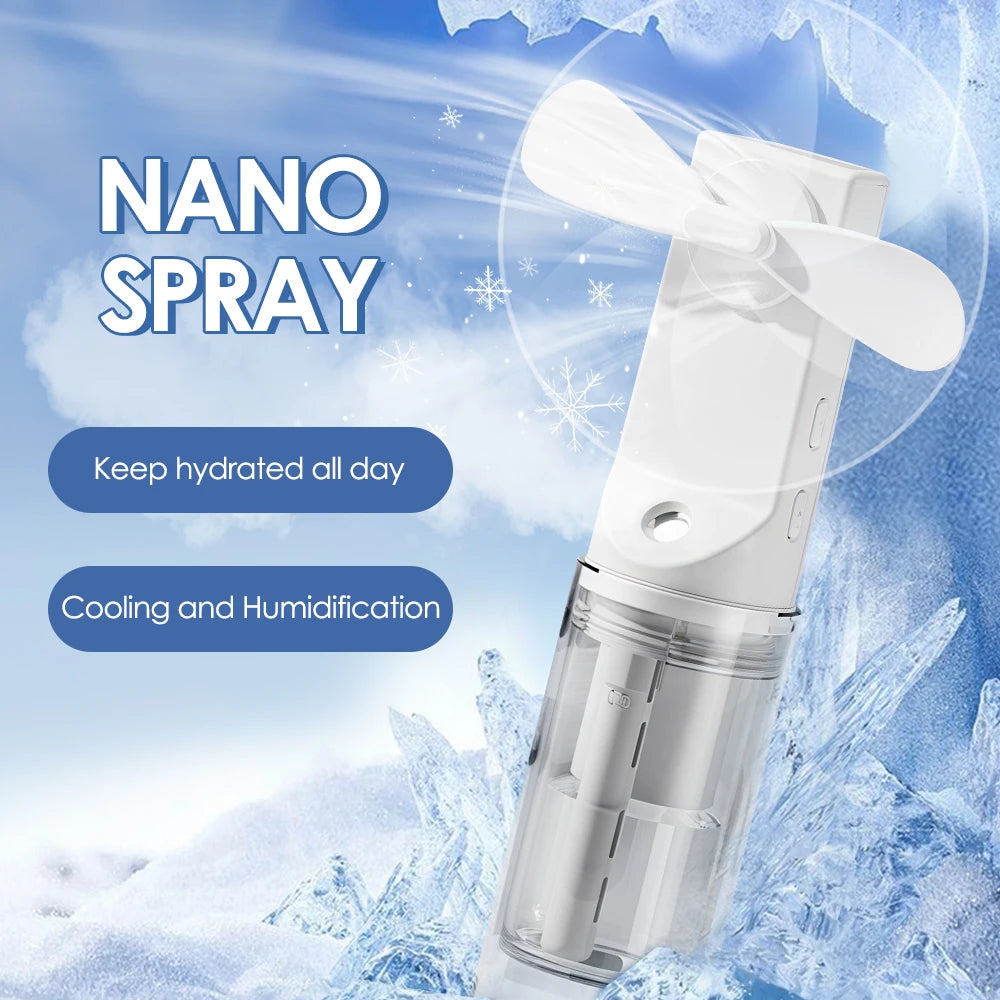 Portable Humidifier Fan Mini Handheld Mist Fan Rechargeable Small Water Spray Hand Fan Mini Face Steamer Fan Summer Cooling Fan