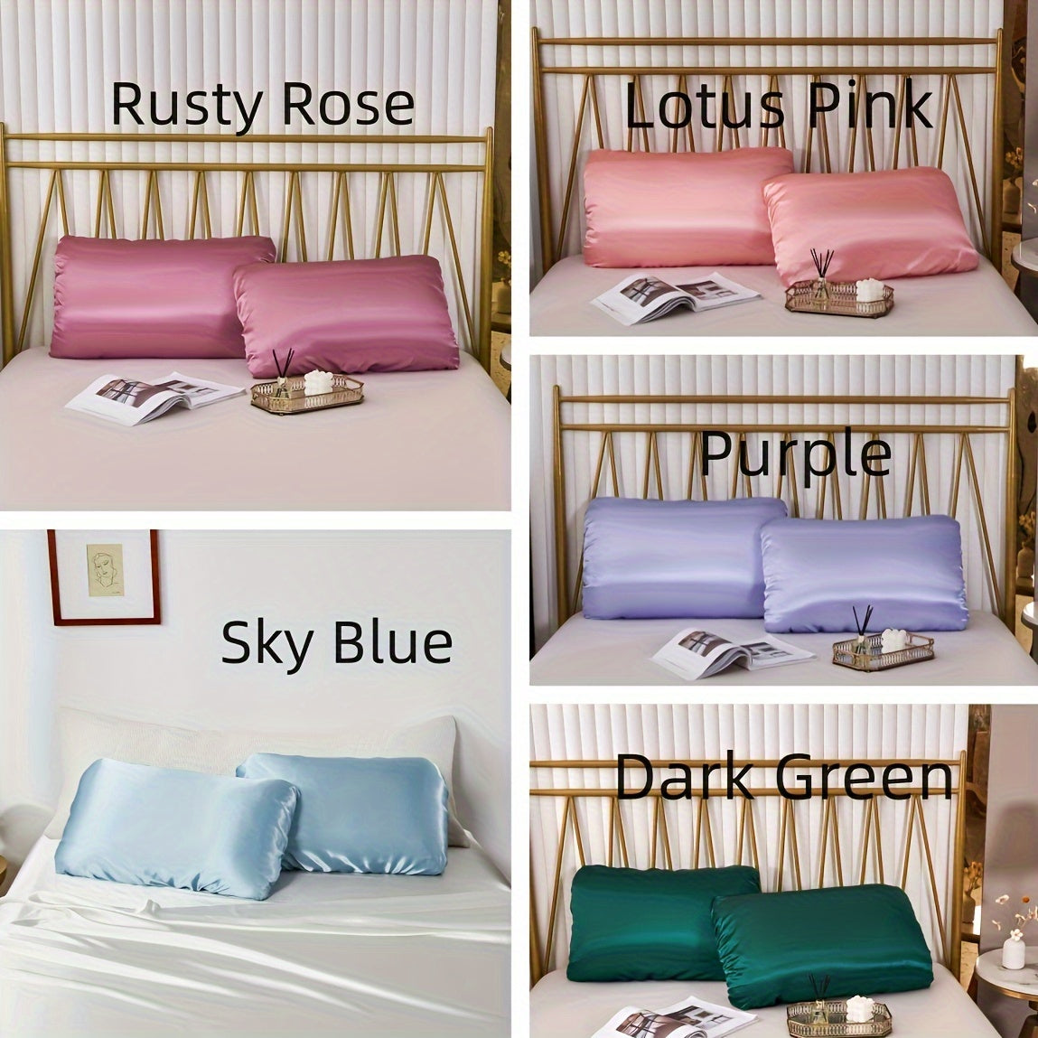 2pcs Soft And Breathable Satin Pillowcase With Elastic Cord - Perfect For A Comfortable Sleep In Your Bedroom - Daisan Mart