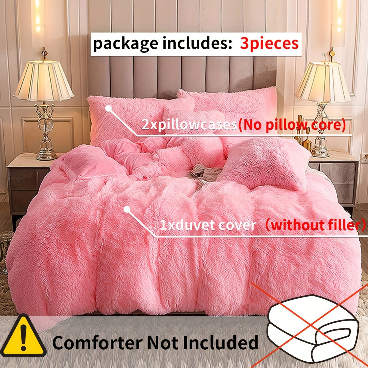 [Plush Duvet Set] 3pcs Multicolor Plush Duvet Cover Set - Soft And Warm Bedding For Bedroom, Guest Room, And Dorm Decor - Daisan Mart