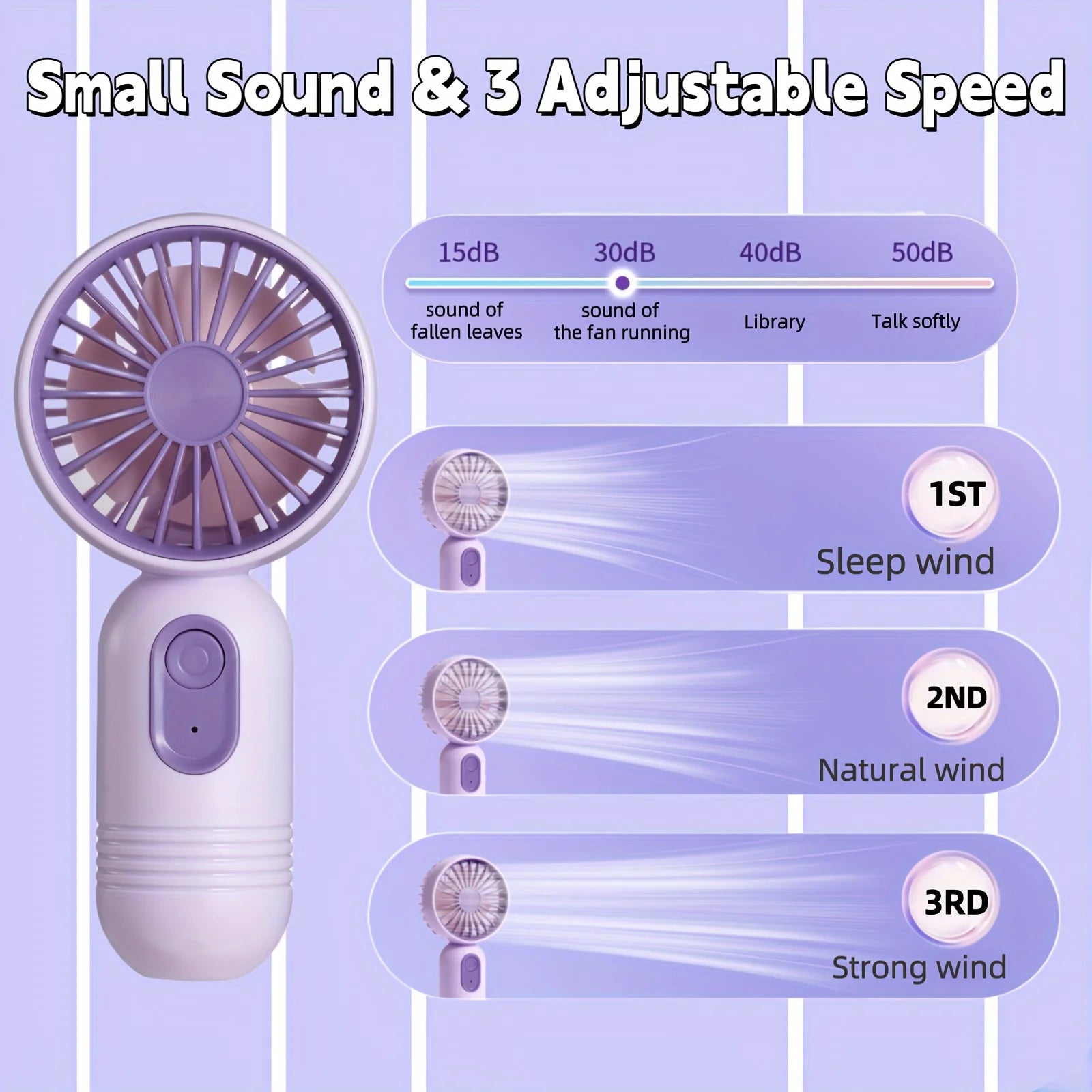 USB Mini Rechargeable Portable Fan with 3 Speeds, Handheld Fan for Gift Choice, Perfect For Office, Outdoor, Travel, Camping - Daisan Mart
