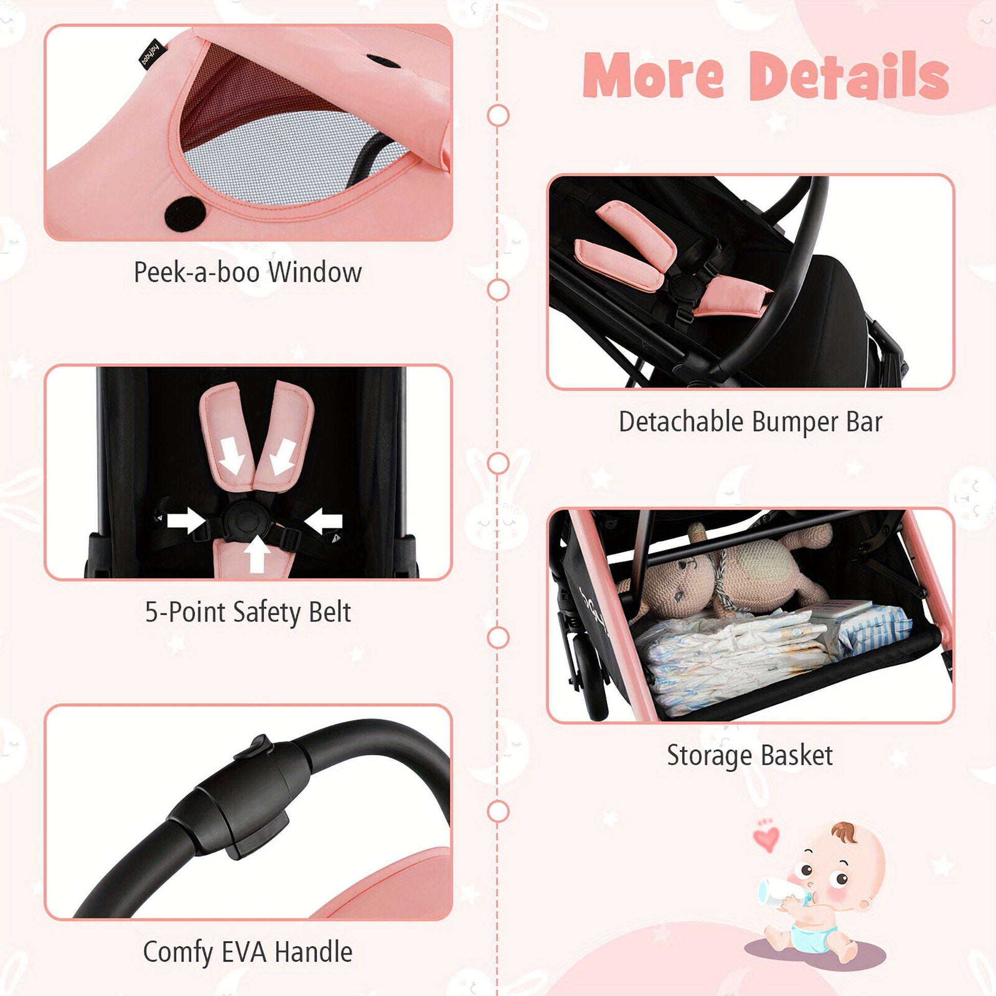 Xe Đẩy Em Bé Gymax Gấp Gọn Một Tay Màu Hồng - Daisan Mart