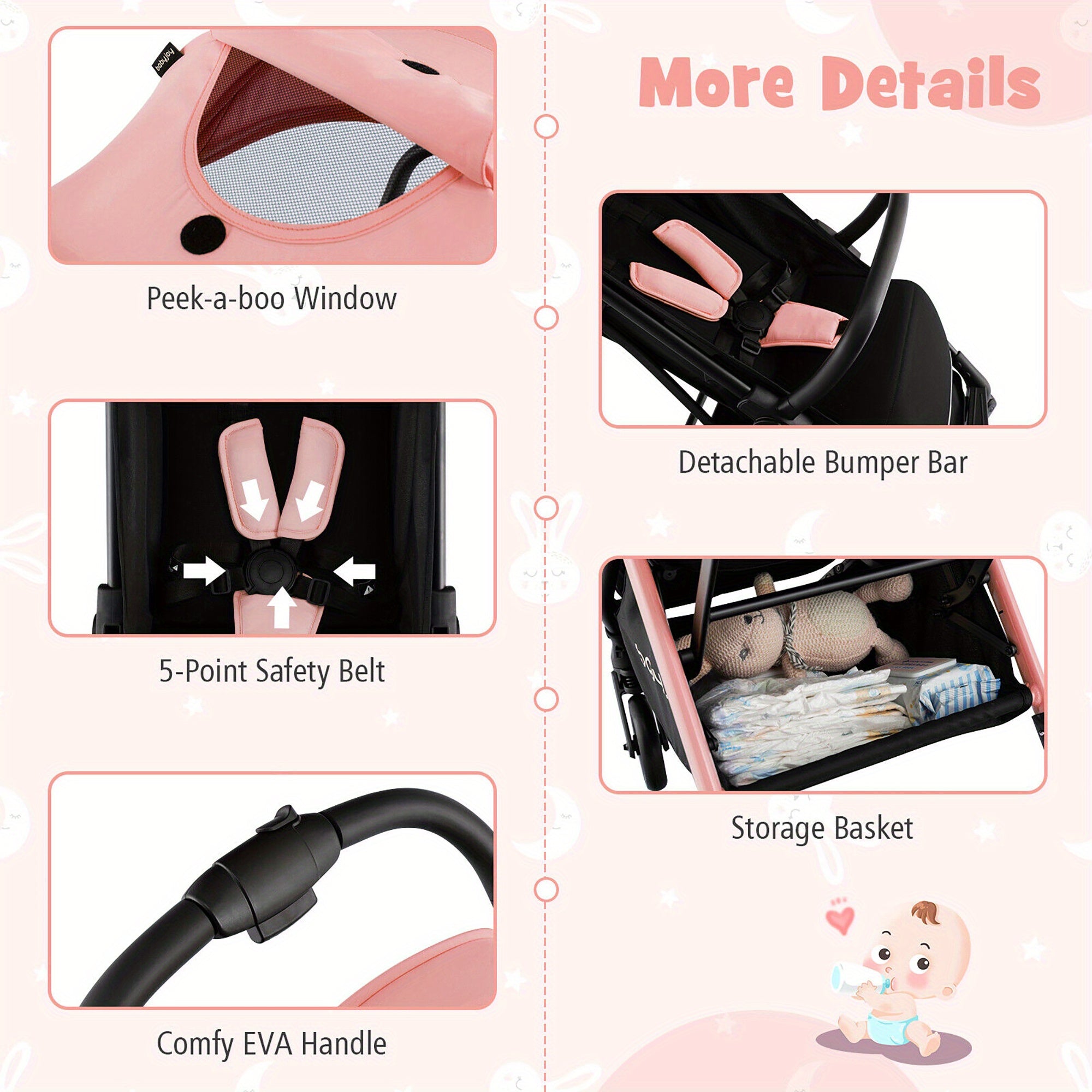 Xe Đẩy Em Bé Gymax Gấp Gọn Một Tay Màu Hồng - Daisan Mart