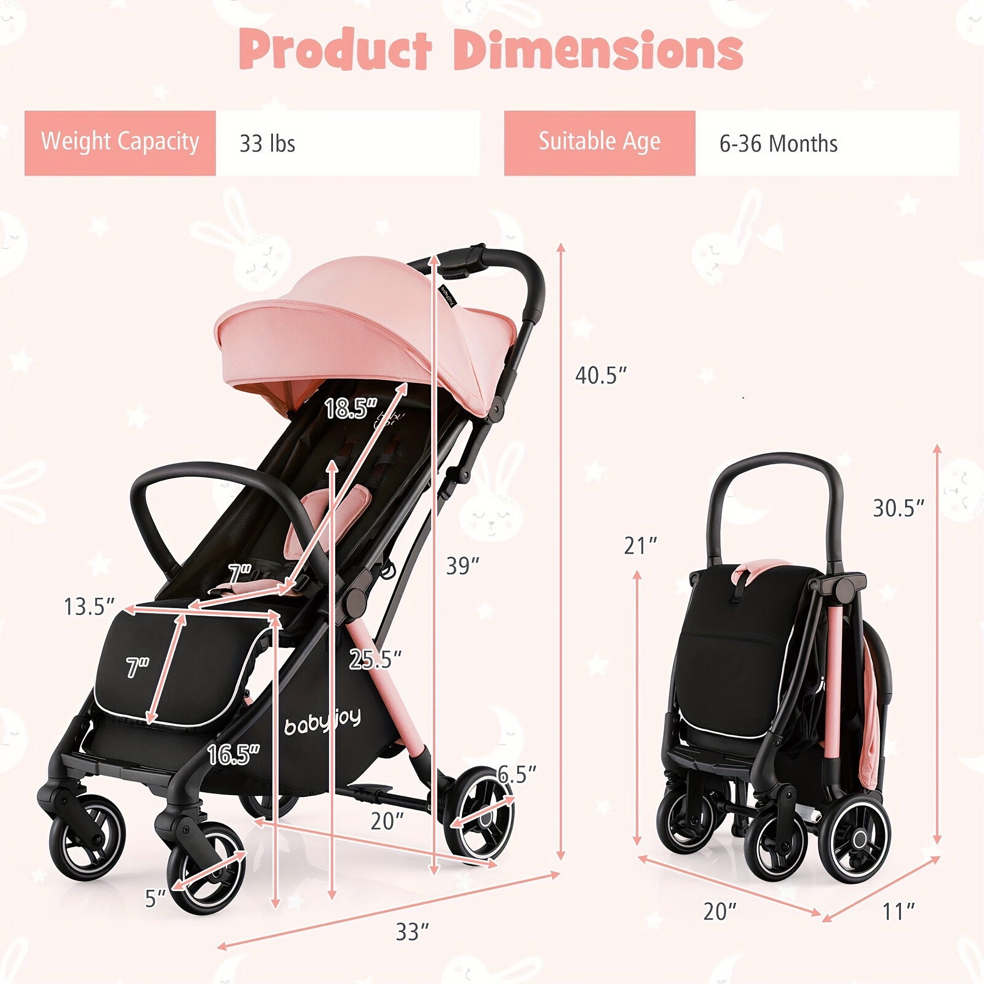 Xe Đẩy Gấp Gọn Gymax Hồng - Quà Noel, Halloween Bé - Daisan Mart