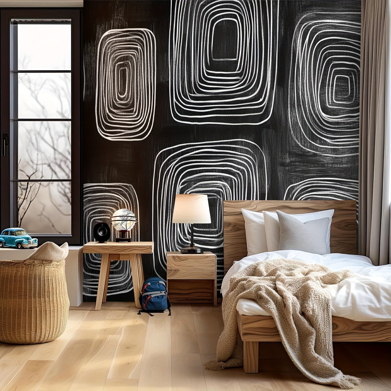 Giấy Dán Tường Trừu Tượng Đen Trắng Hiện Đại 100x144 - Daisan Mart