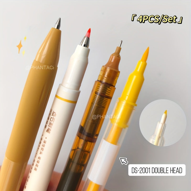 4 Color Calligraphy Brush Pens, Multi-Stroke, 0.5mm Thin Edge