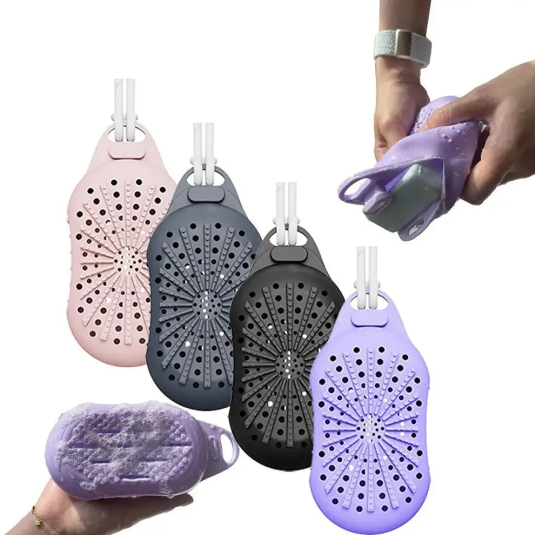 Dual-Sided Silicone Bar Soap Scrubber Exfoliating Soap Holder Pouch With Gentle Deep-Clean Quick-Dry Soap Saver For Shower - Daisan Mart