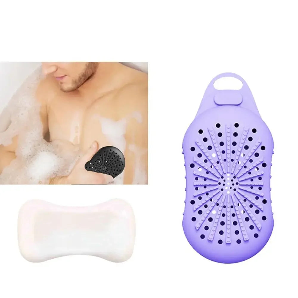 Dual-Sided Silicone Bar Soap Scrubber Exfoliating Soap Holder Pouch With Gentle Deep-Clean Quick-Dry Soap Saver For Shower - Daisan Mart