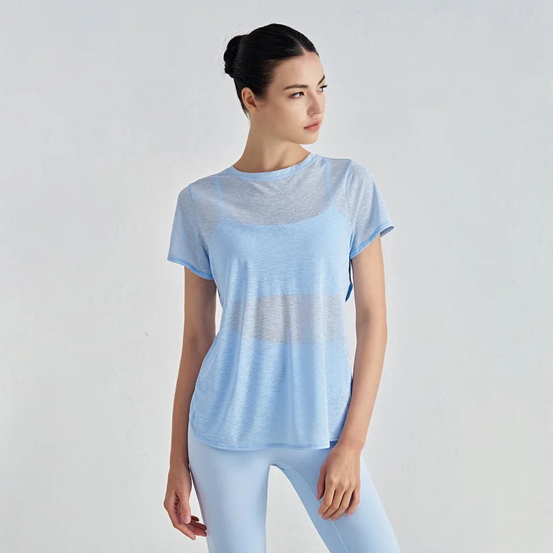 Áo Tập Gym Nữ Nylon Thoáng Mát Lưng Rỗng Ngắn Tay - Daisan Mart