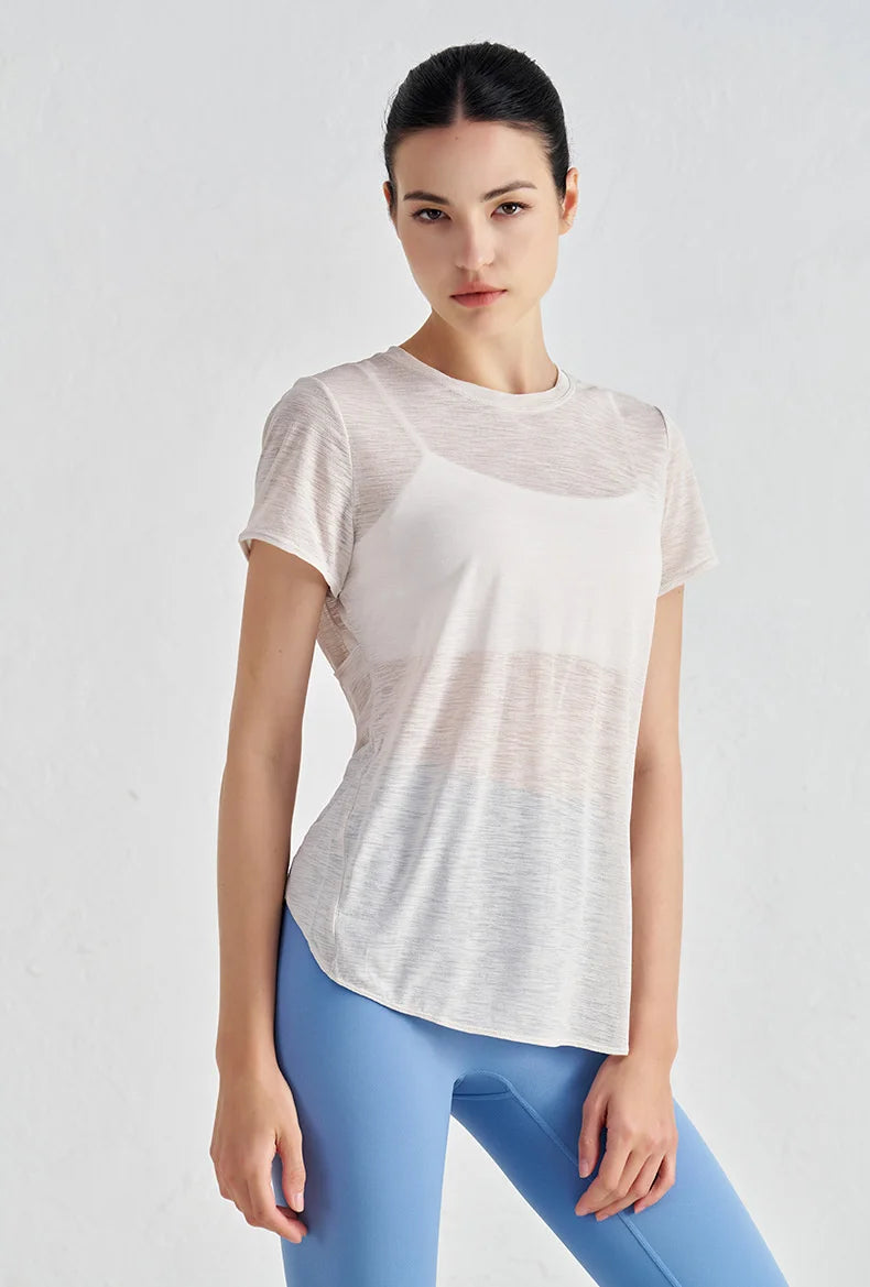 Áo Tập Gym Nữ Nylon Thoáng Mát Lưng Rỗng Ngắn Tay - Daisan Mart