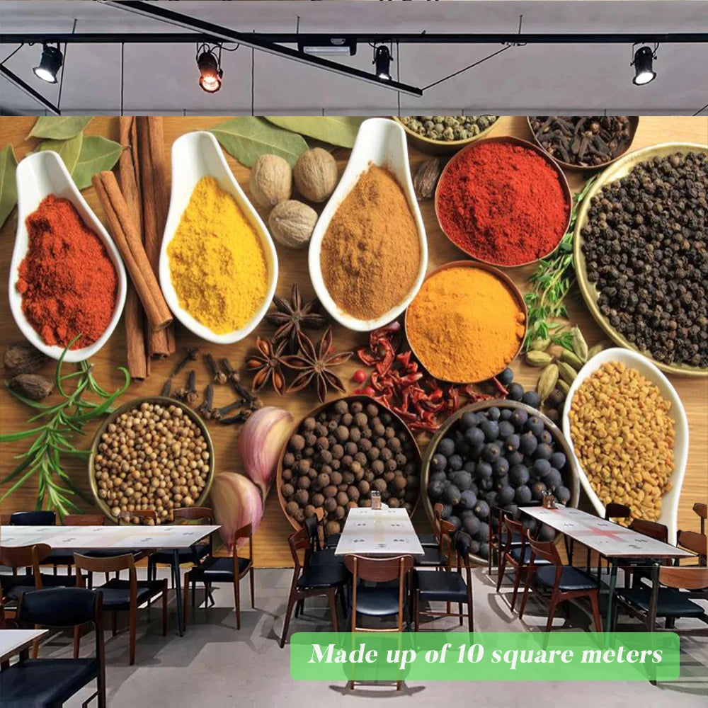 Custom Size Mural Wallpaper 3D Grilled Steak Pizza Shop Donuts Wall Painting Restaurant Cafe Modern Kitchen Spices Wall Papers - Daisan Mart