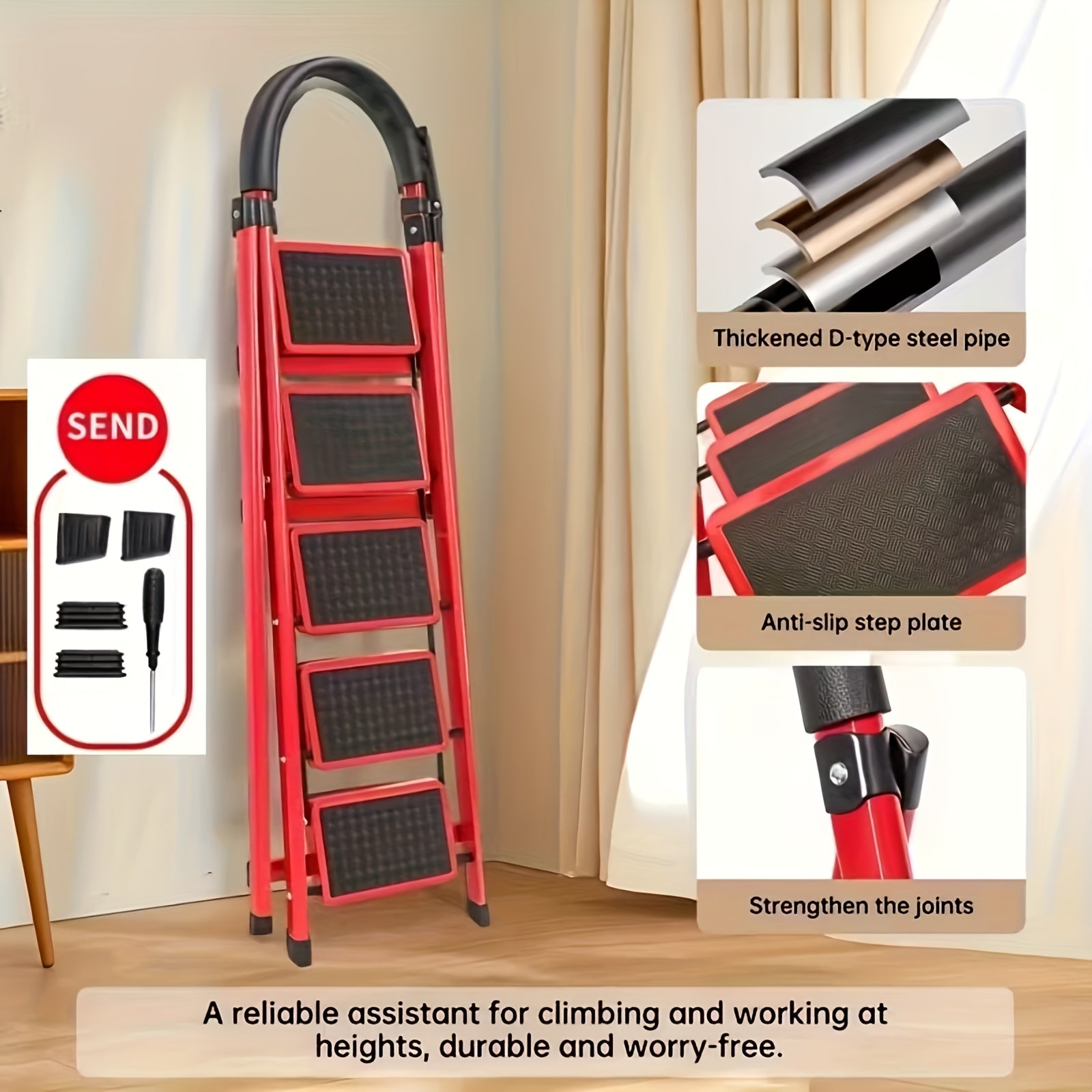 3/4/5-Step Portable Folding Ladder, 500/520/530 Lbs Durable Step Ladder with Wide Anti-Slip Pedal,, Lightweight Steel Step Stool Suitable for Both Household And Industrial Use - Daisan Mart