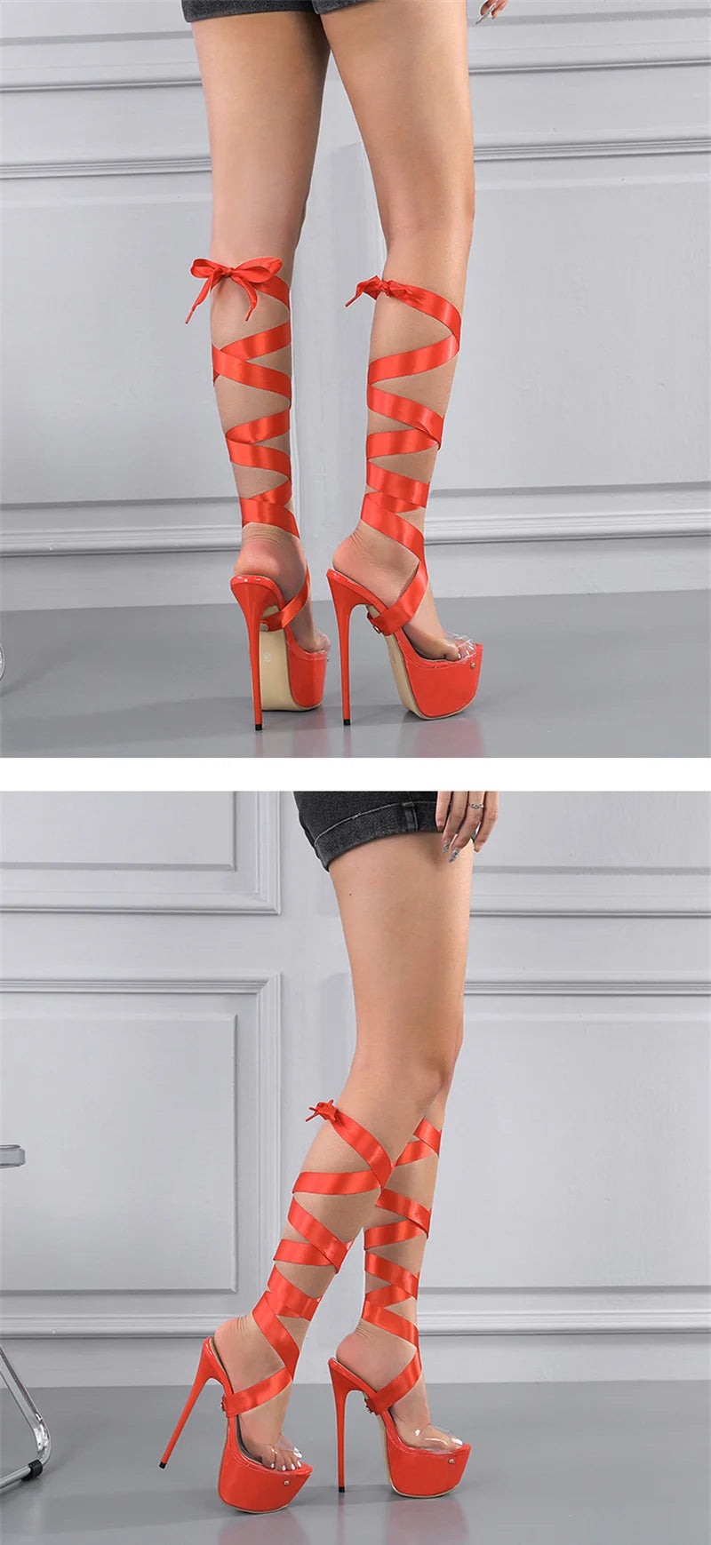 Sandal Cao Gót Đỏ Trong Suốt Buộc Dây Quyến Rũ - Daisan Mart