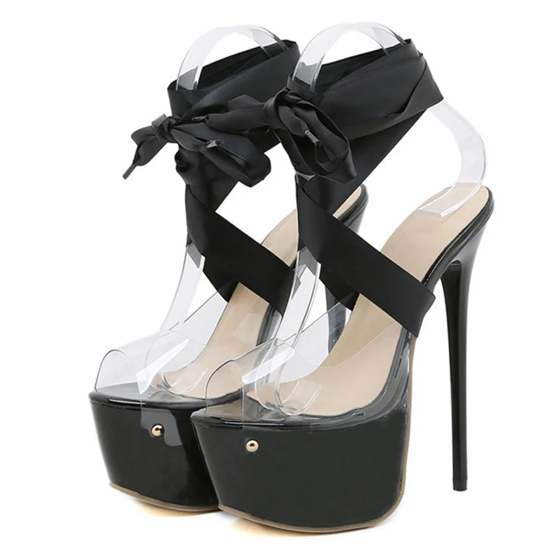 Sandal Cao Gót Đỏ Trong Suốt Buộc Dây Quyến Rũ - Daisan Mart