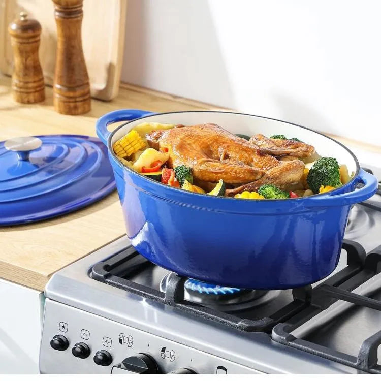 Nồi Gang Tráng Men Đa Năng 8QT Hình Bầu Dục Cao Cấp - Daisan Mart