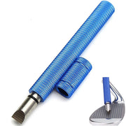 Công cụ màu xanh lam có đầu thép, nền trắng, đi kèm hình chi tiết gậy golf.
