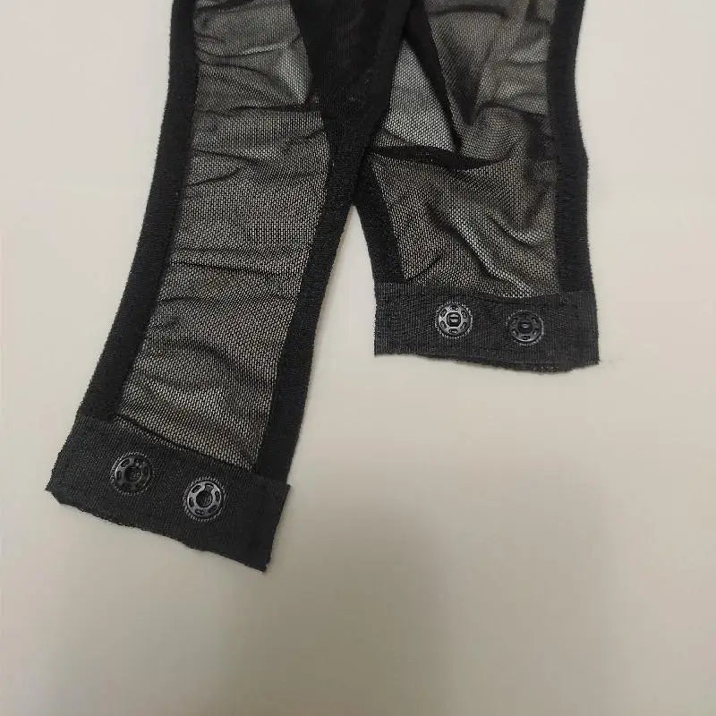 性感黑色網紗連身衣 XXL 長袖開襠