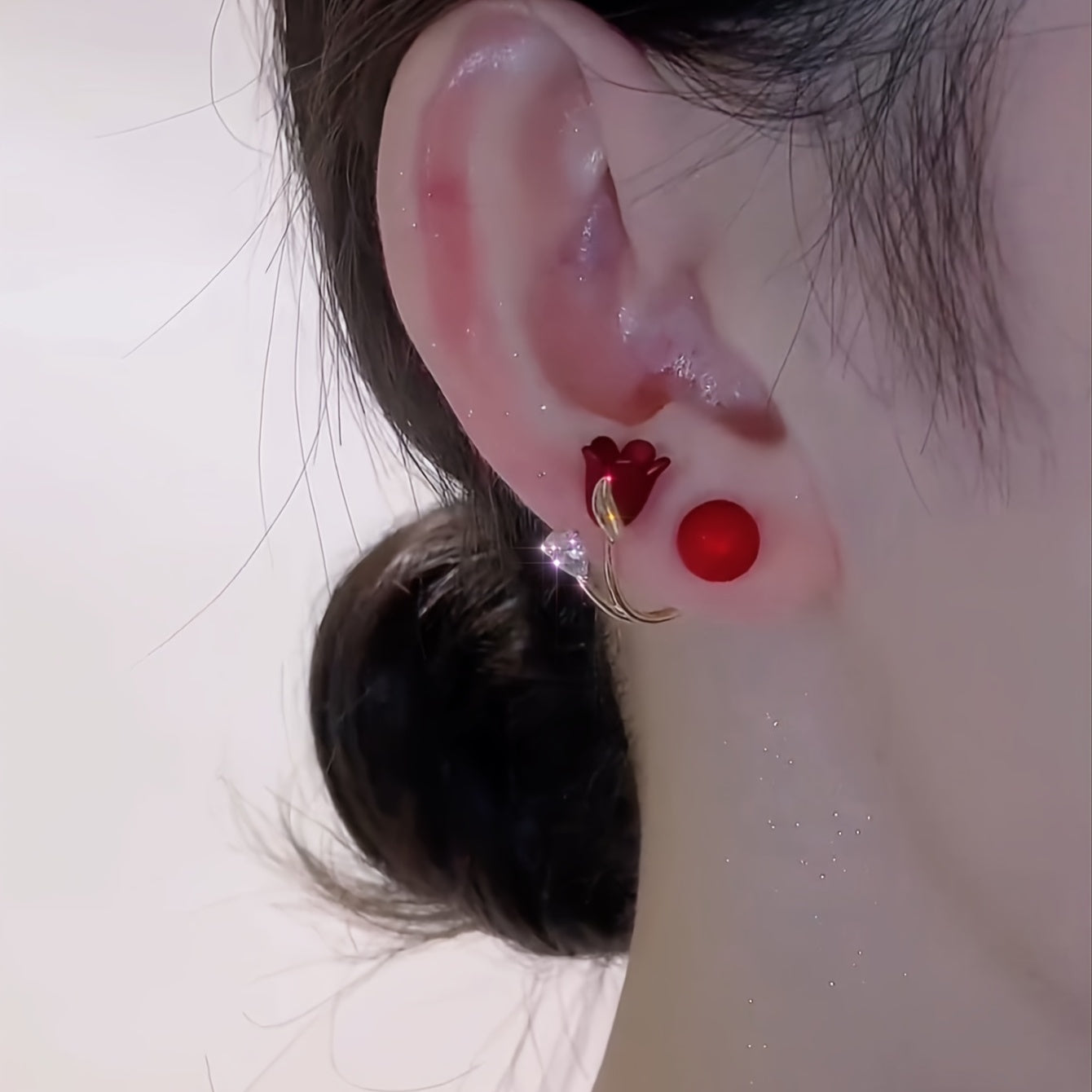 Red Flower Faux Pearl Earrings New Year Earrings For Women Party Favors - Daisan Mart
