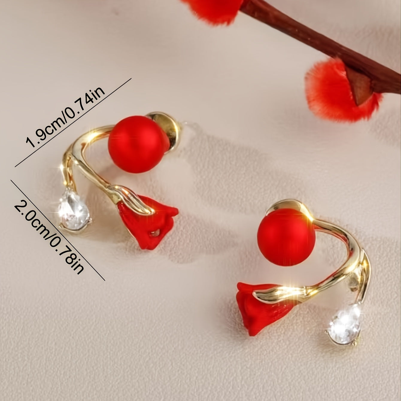 Red Flower Faux Pearl Earrings New Year Earrings For Women Party Favors - Daisan Mart