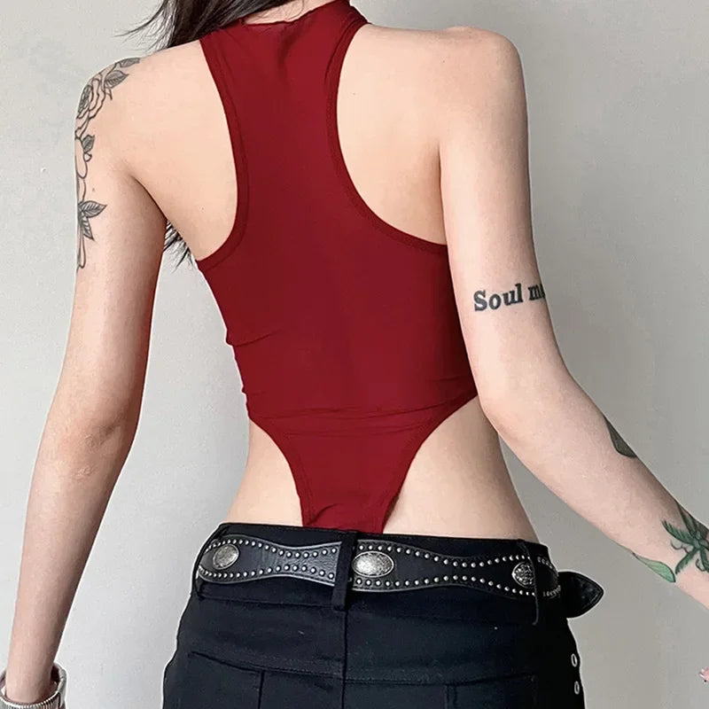 Bodysuit Đỏ Sexy Lưới Trong Suốt - Y2K Nữ Tính - Daisan Mart