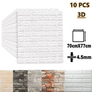 10 tấm ốp tường 3D trắng, kích thước 70x77 cm, độ dày 4.5 mm, dưới có mẫu màu khác nhau.