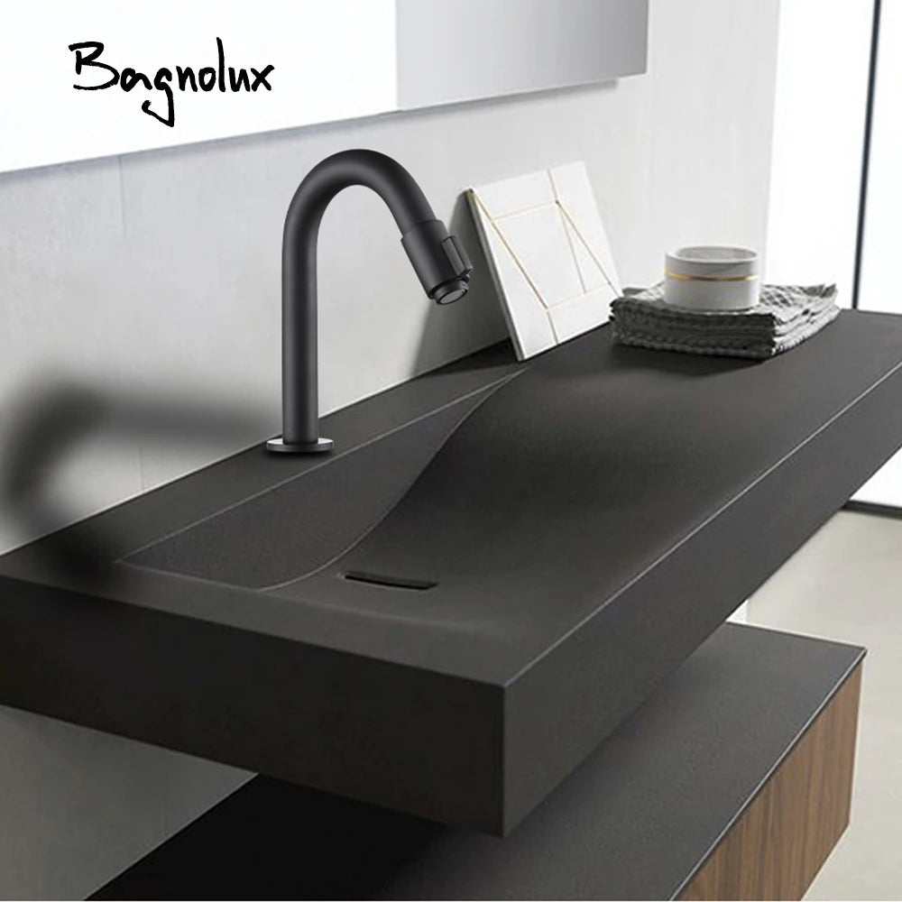 Bagnolux Solid Brass Countertop Mat Black Basin Faucet Bathroom Accessories Cold Water Single Lever Faucet - Daisan Mart