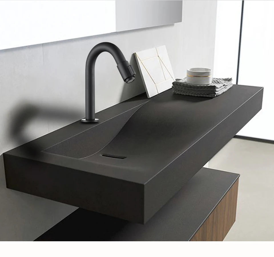 Bagnolux Solid Brass Countertop Mat Black Basin Faucet Bathroom Accessories Cold Water Single Lever Faucet - Daisan Mart