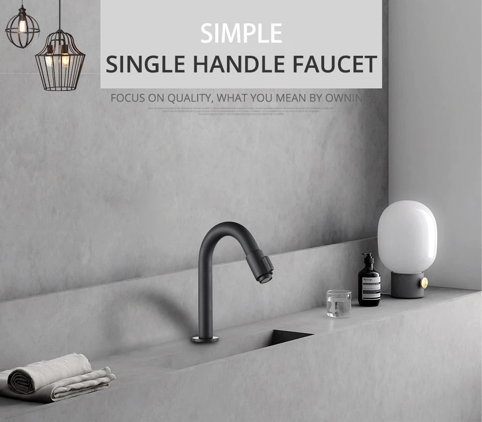 Bagnolux Solid Brass Countertop Mat Black Basin Faucet Bathroom Accessories Cold Water Single Lever Faucet - Daisan Mart