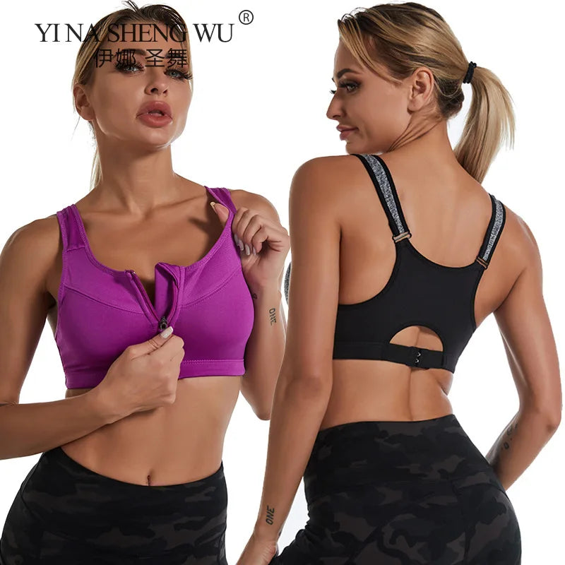 Hai người phụ nữ mặc áo thể thao màu tím và đen, tạo dáng trước và sau.