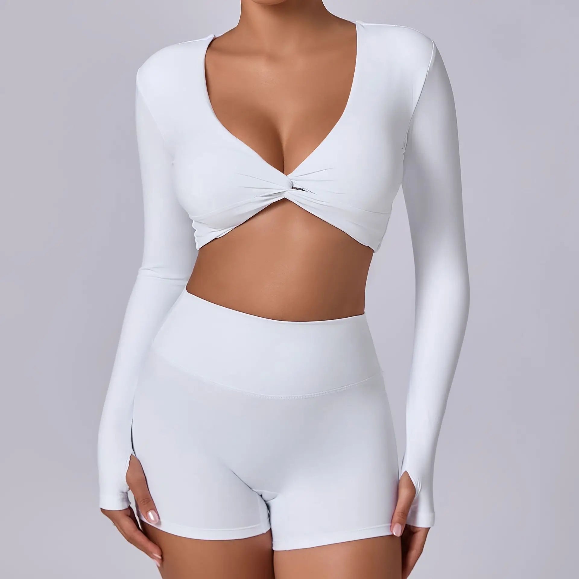 Crop Top Tập Nữ Dài Tay Lỗ Ngón Thể Thao Năng Động - Daisan Mart