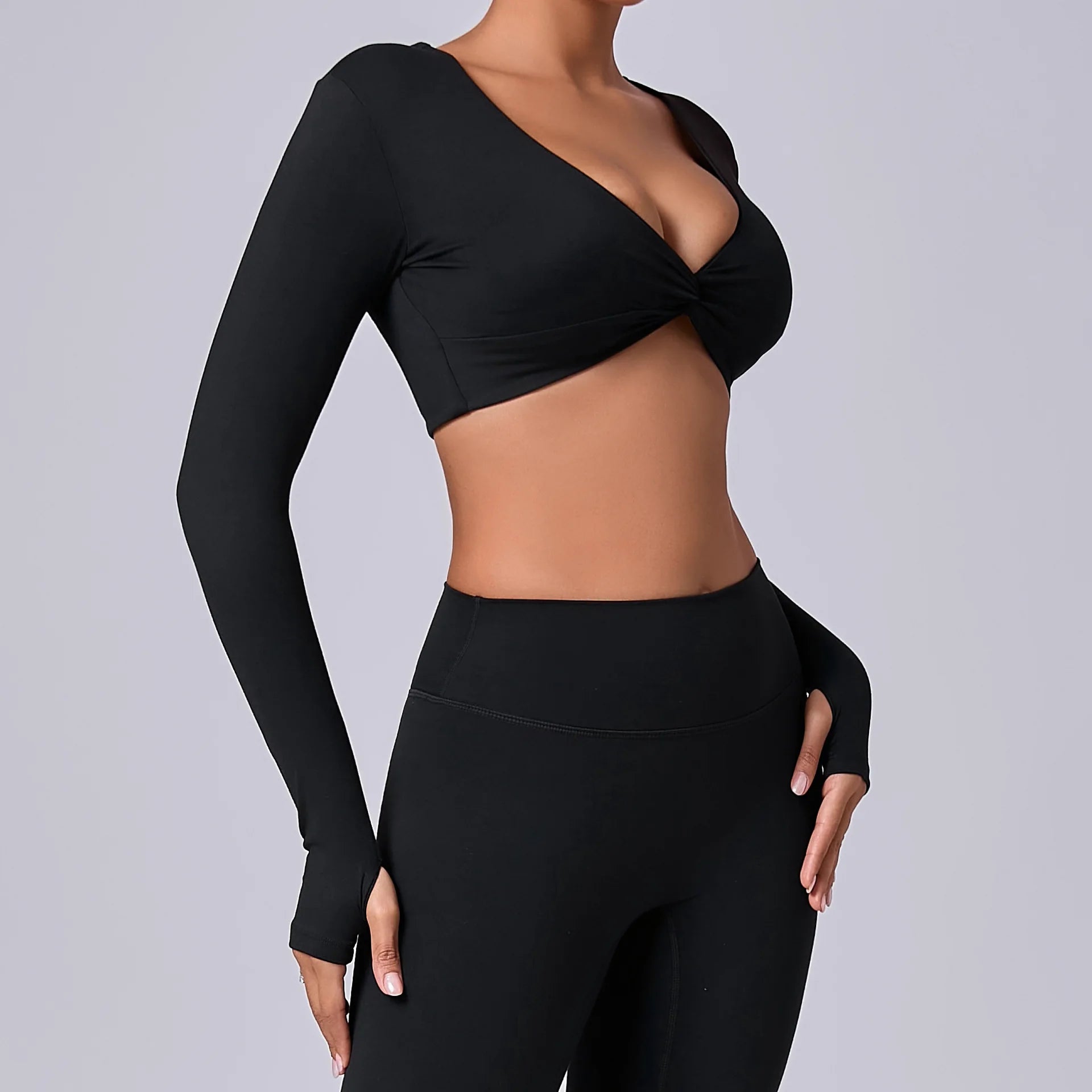Crop Top Tập Nữ Dài Tay Lỗ Ngón Thể Thao Năng Động - Daisan Mart