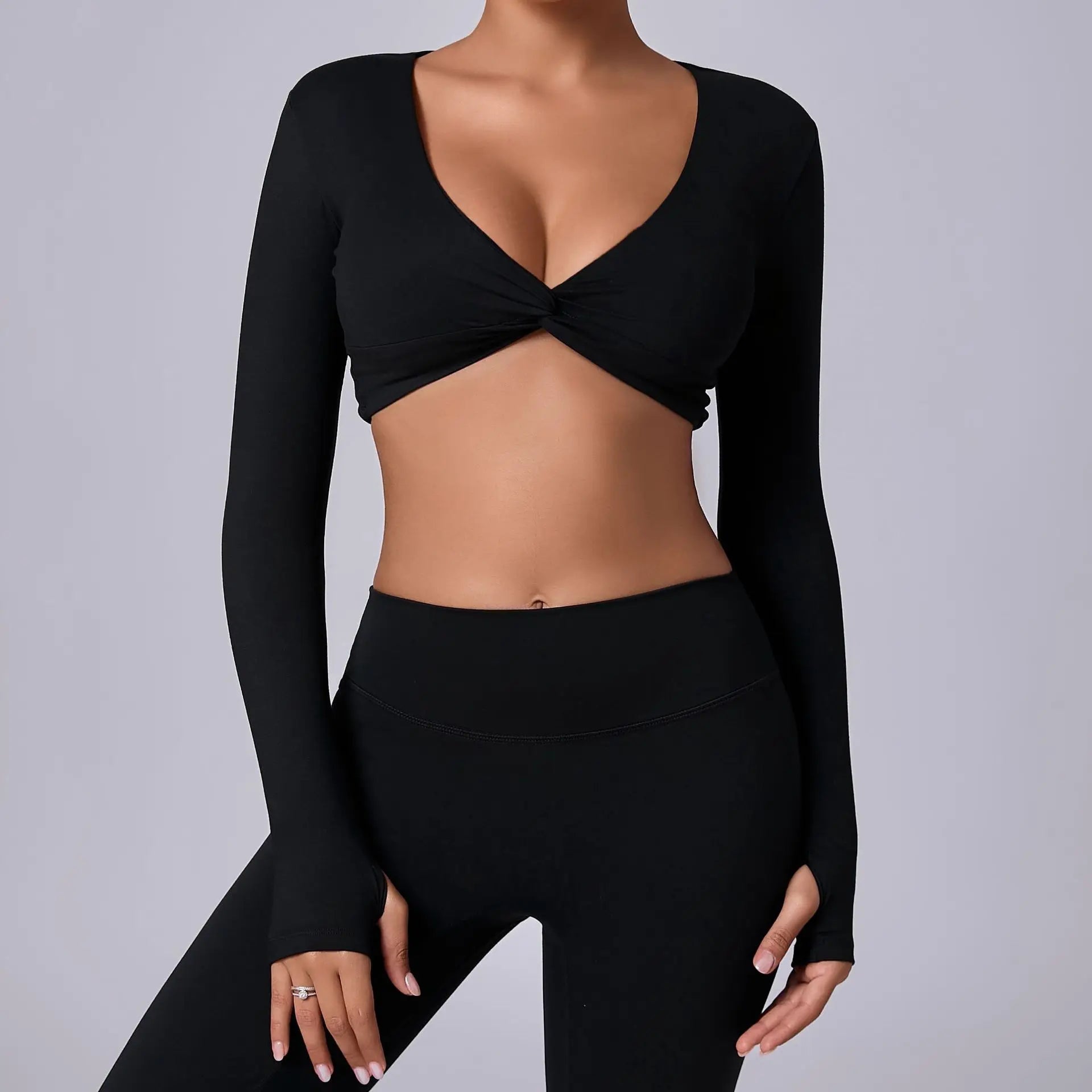 Crop Top Tập Nữ Dài Tay Lỗ Ngón Thể Thao Năng Động - Daisan Mart
