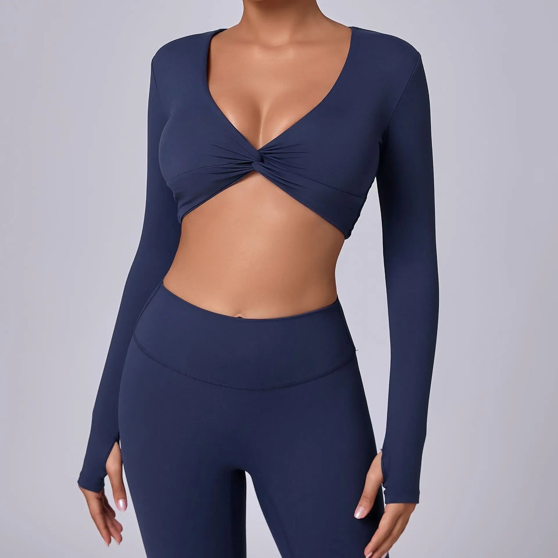Crop Top Tập Nữ Dài Tay Lỗ Ngón Thể Thao Năng Động - Daisan Mart