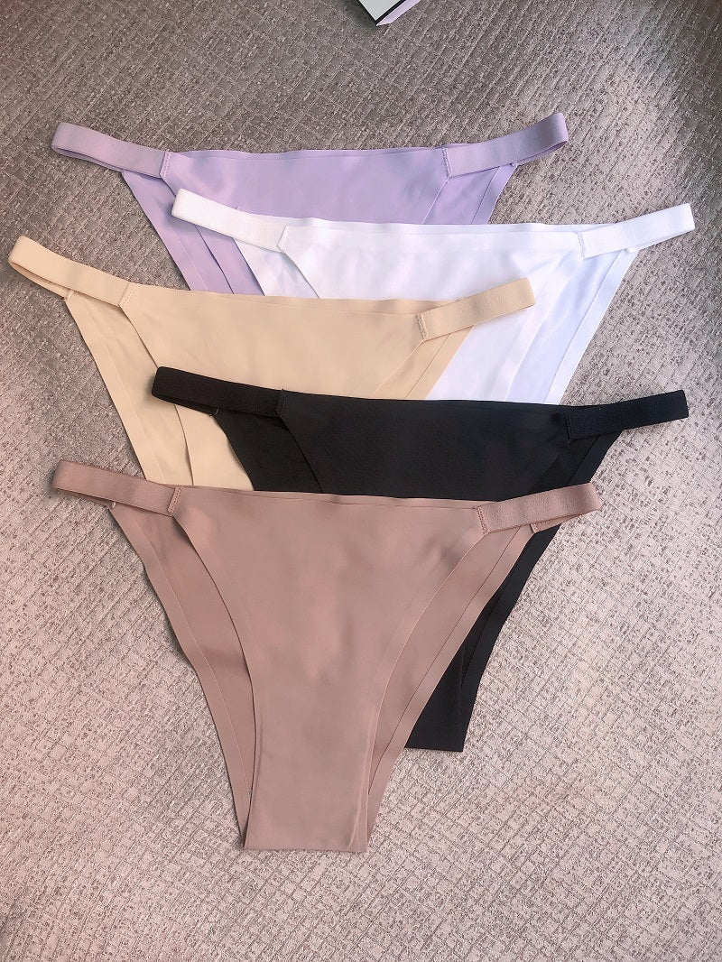 5pcs Seamless Women's Bikini Panties - Comfortable, Stretchy Nylon/Elastane Blend, Low-Rise, Solid Color in Casual to Yoga Fitness Wear, Breathable & Soft - Daisan Mart