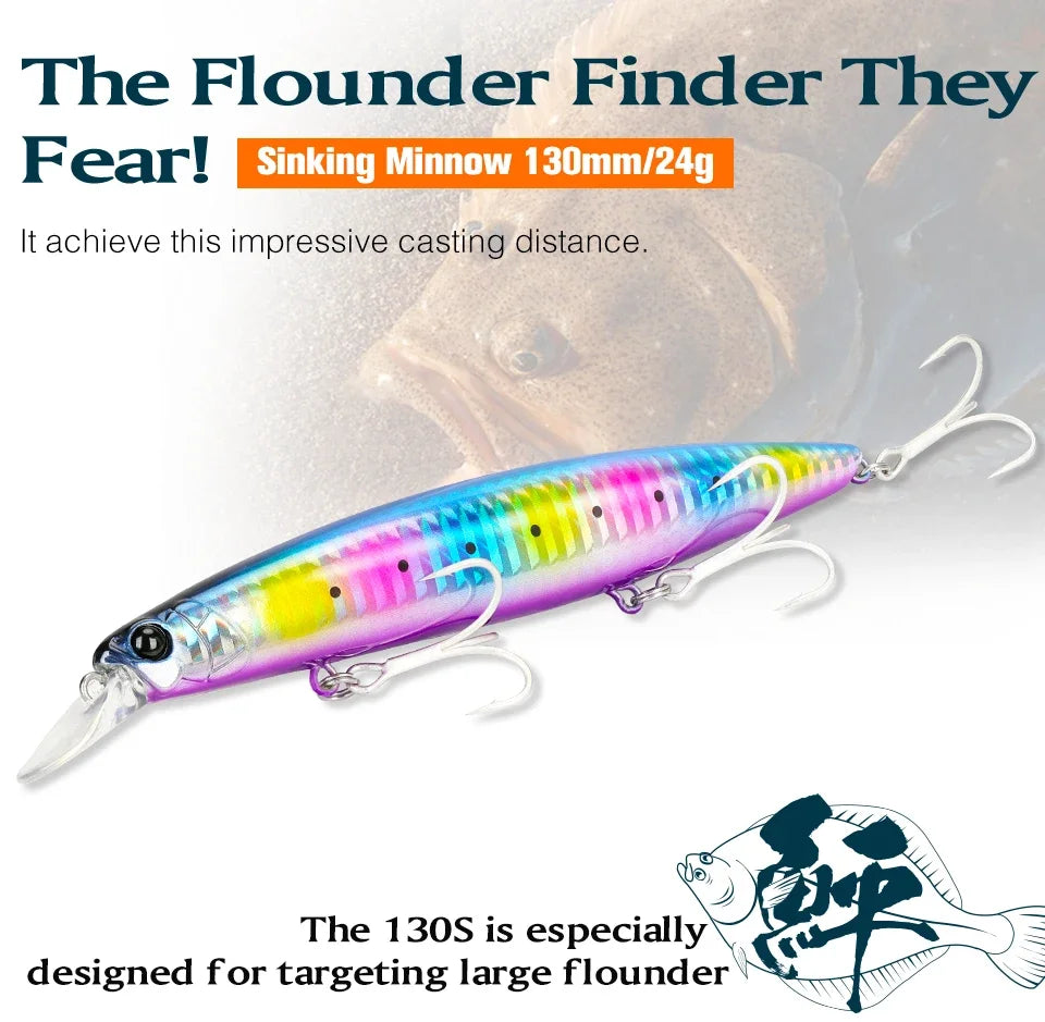 TSURINOYA 130S Sinking Minnow Fishing Lure SCOUT 130mm 24g Long Casting Seabass Flounder Artificial Large Sea Fishing Hard Baits - Daisan Mart