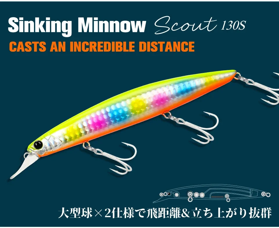 TSURINOYA 130S Sinking Minnow Fishing Lure SCOUT 130mm 24g Long Casting Seabass Flounder Artificial Large Sea Fishing Hard Baits - Daisan Mart