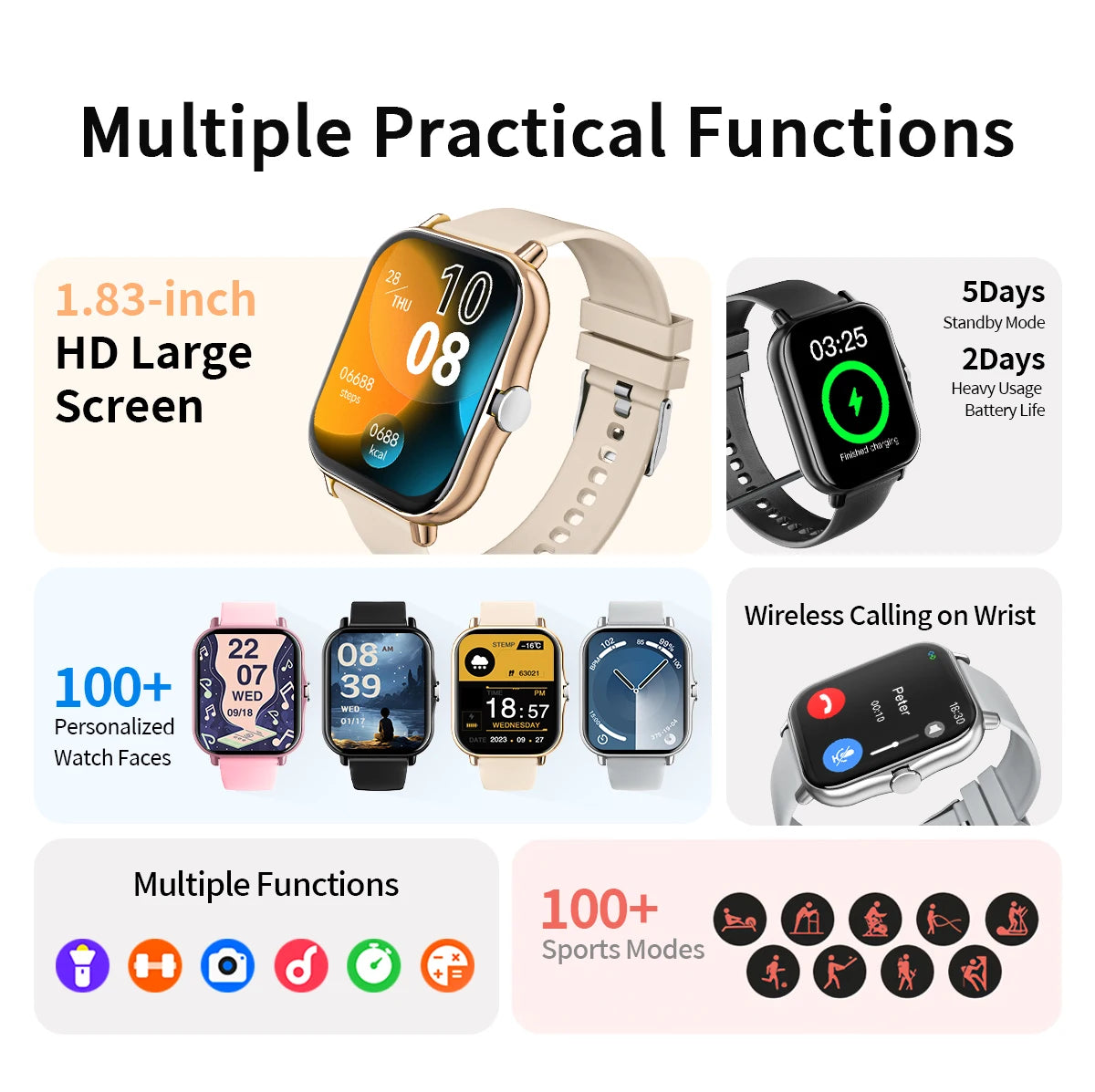 Smart Watch 1.83 BT Calling, Health Tracking