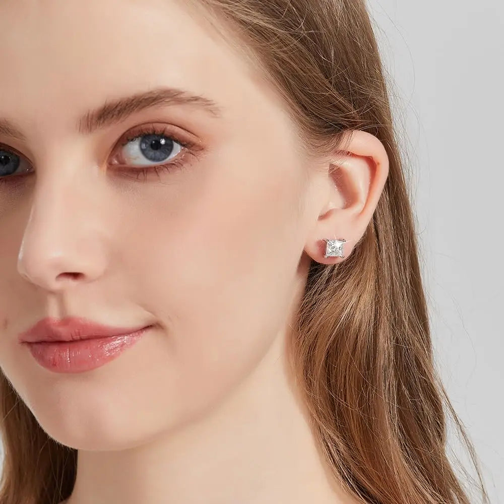 Bông Tai Moissanite Cắt Princess 925 Bạc Cao Cấp - Daisan Mart