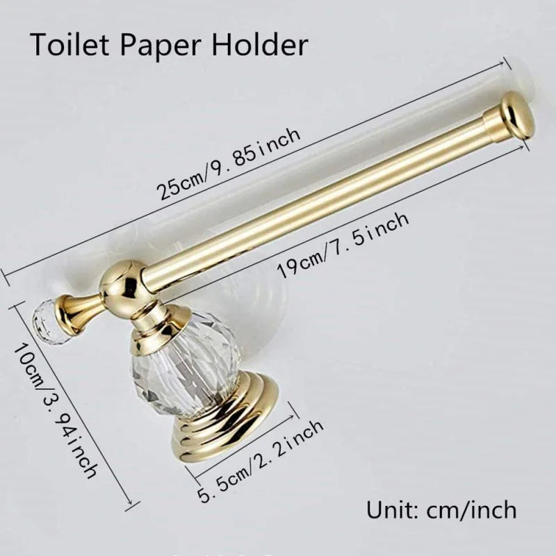 Crystal Toilet Paper Holder, Gold Toilet Roll Holder Modern Bathroom Accessories Zinc Alloy Tissue Hanger Wall Mounted - Daisan Mart