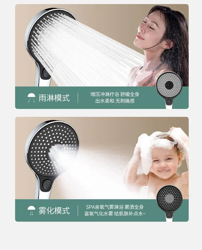 New Big 135mm High Pressure Shower Head Black 3 Modes Water Saving Spray Nozzle Massage Rainfall Shower Bathroom Accessories - Daisan Mart