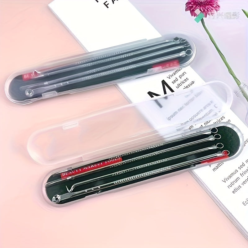 [Blackhead Remover] 4pcs/set Blackhead Needle | Black Spot Pimple Blemish Remover Light Beige Care Women Beauty Pore Cleanser Needle Hook - Daisan Mart