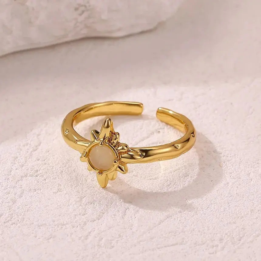 Nhẫn Nữ Vàng Chic Sun Đá Ngọc Jade Thời Trang Chống Nước - Daisan Mart