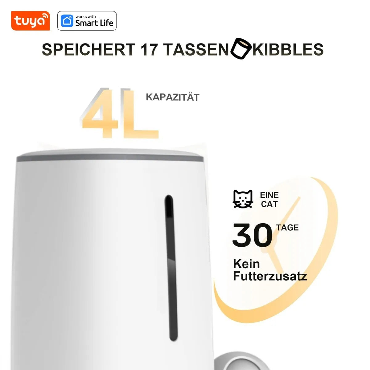 4公升自動寵物餵食器，適用於1-2隻貓，WiFi智慧自動餵食器，適用於貓狗，可透過APP控制定時餵食。