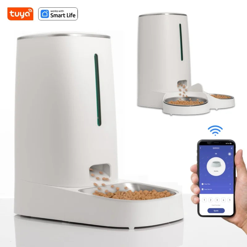 4公升自動寵物餵食器，適用於1-2隻貓，WiFi智慧自動餵食器，適用於貓狗，可透過APP控制定時餵食。