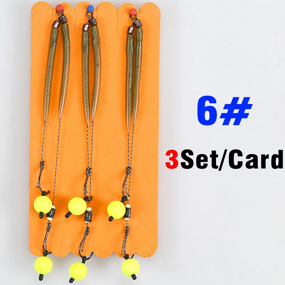 MNFT 3Sets Carp Fishing Rigs with Ready-Made Hair Hooks Size 3#-10# Pesca Hook Fishing Lure Tackle for Carp Fishing