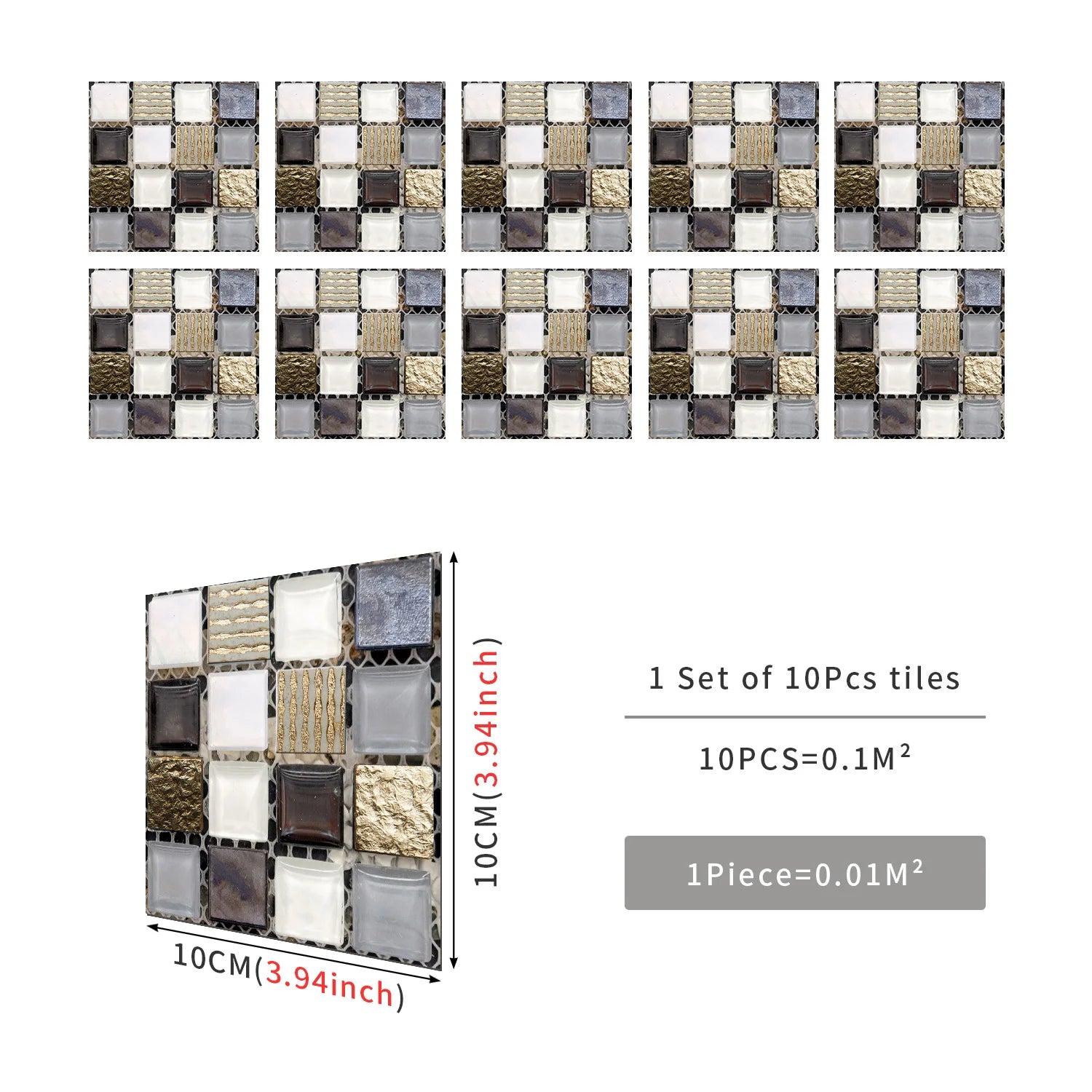 10 Miếng Dán Gạch Mosaic Đá Cẩm Thạch Chống Nước - Daisan Mart