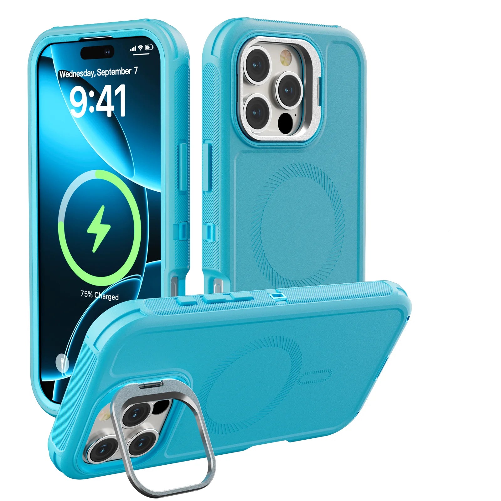 3 in 1 Shockproof Heavy Duty Rugged Phone Case For iPhone 16 15 14 13 Pro Max 16 Plus Metal Lens Stand Magnetic Magsafe Cover - Daisan Mart