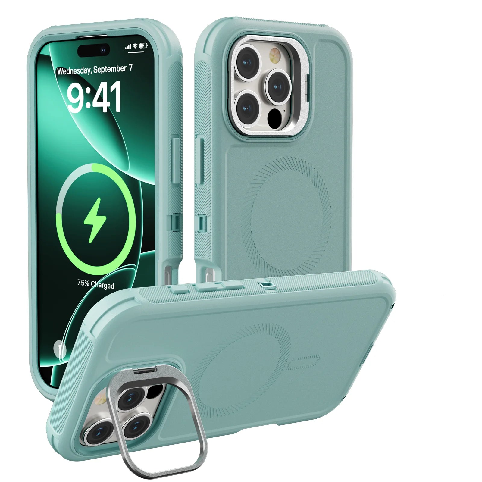 3 in 1 Shockproof Heavy Duty Rugged Phone Case For iPhone 16 15 14 13 Pro Max 16 Plus Metal Lens Stand Magnetic Magsafe Cover - Daisan Mart