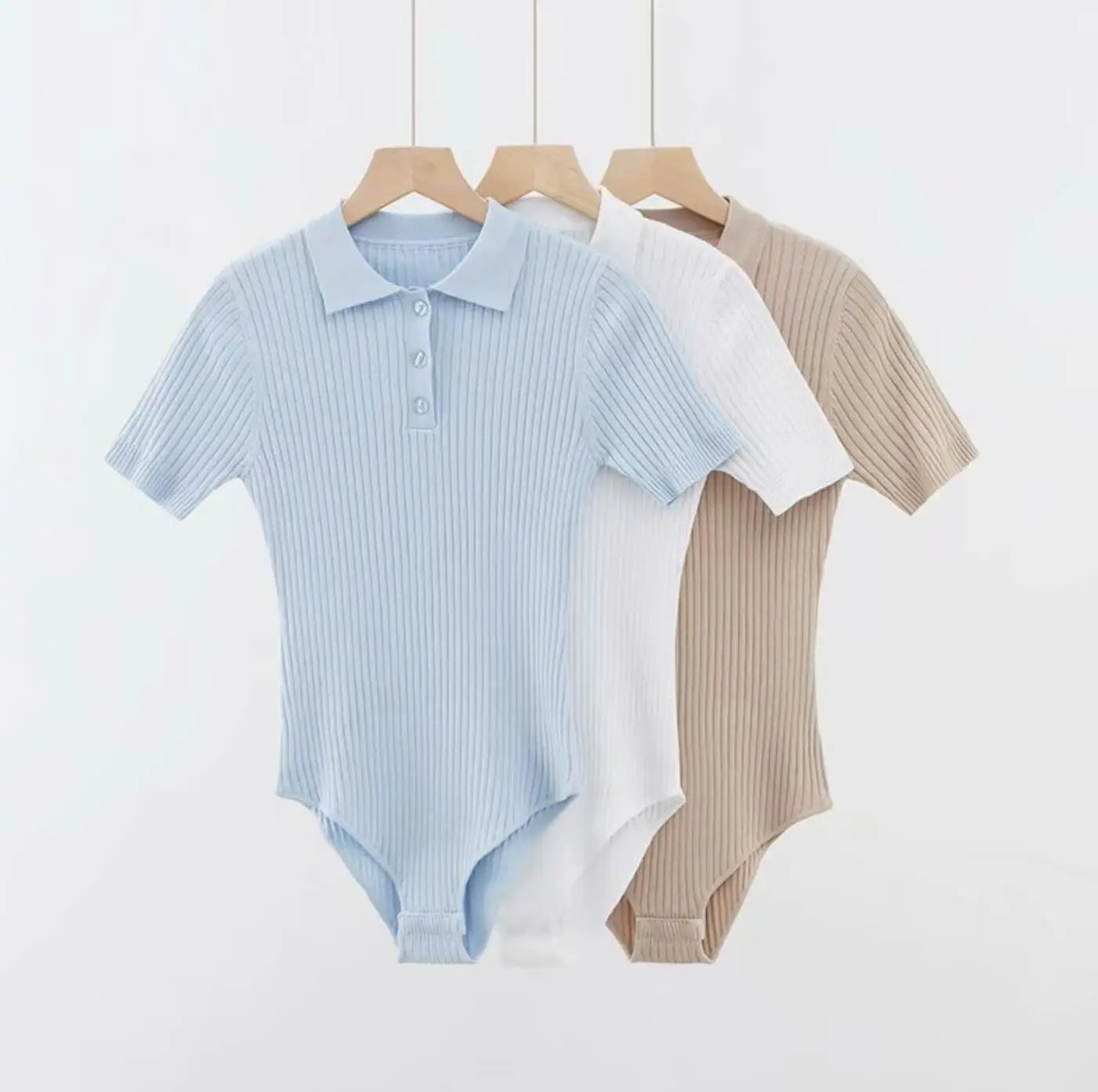 夏季性感POLO領羅紋針織短袖連身衣女式短款連身褲修身連身褲緊身連身褲